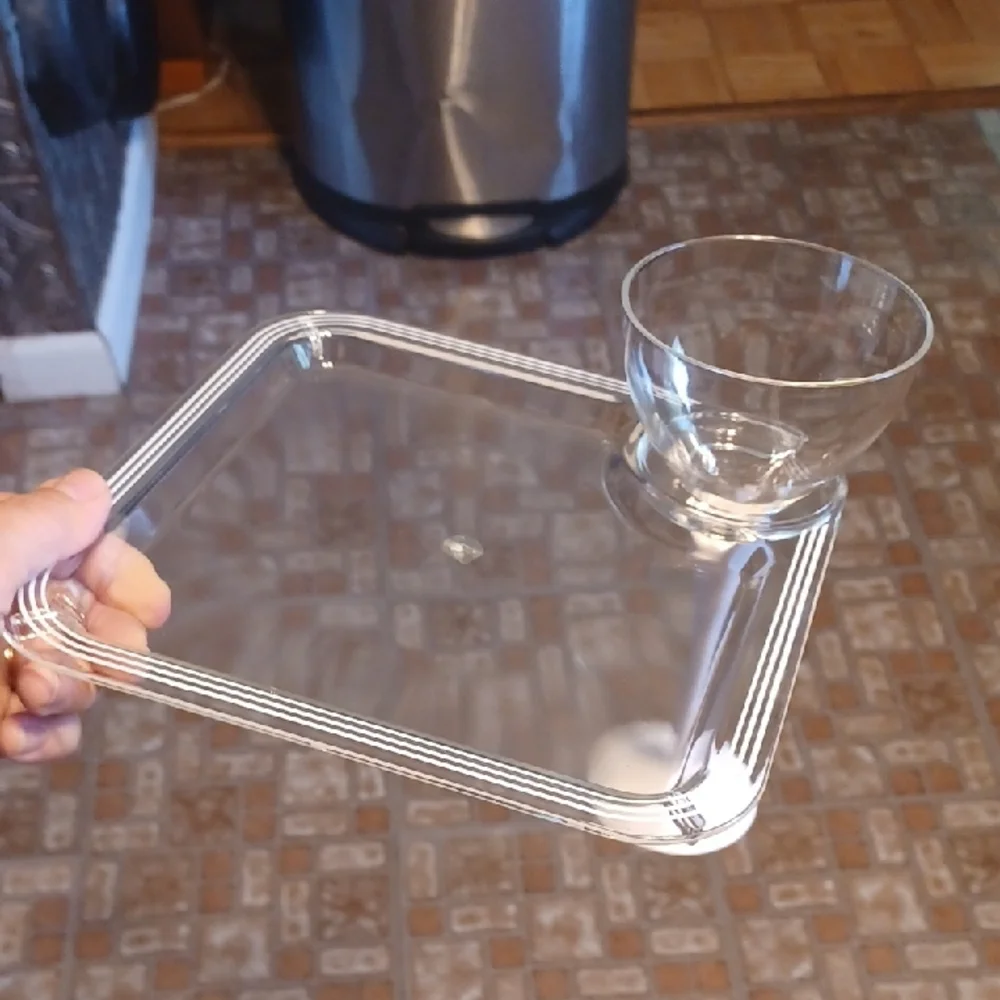 Acrylic Stemware and Snack Tray Set Service For 8, 8 Glasses And 8 Trays